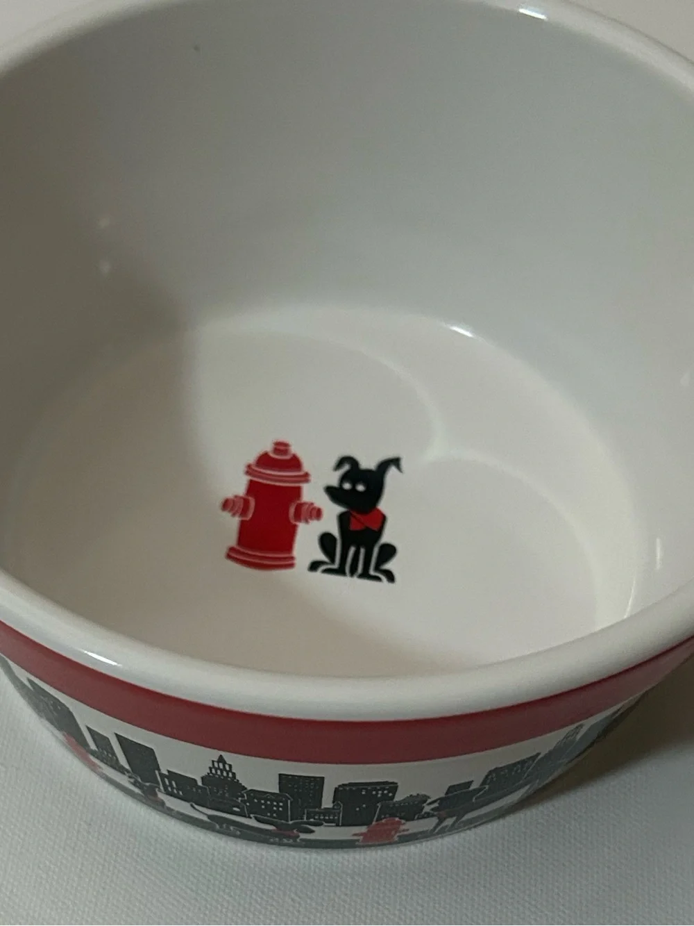 Dog Bowl Set of Two City Pets Red White Black Urban Loft Retro Ceramic Food Big